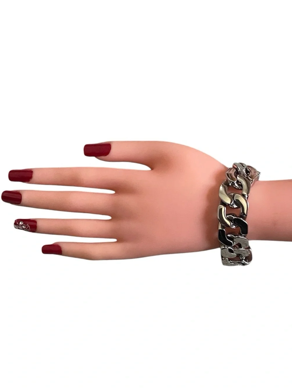 Rare Romance stainless steel chunky Cuban link unisex bracelet 7in